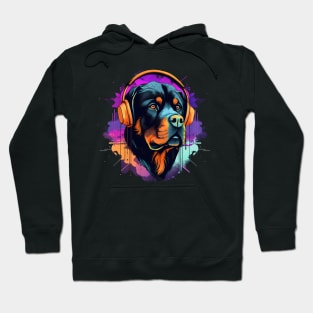 Rottweiler wears headphones - synth wave style Hoodie